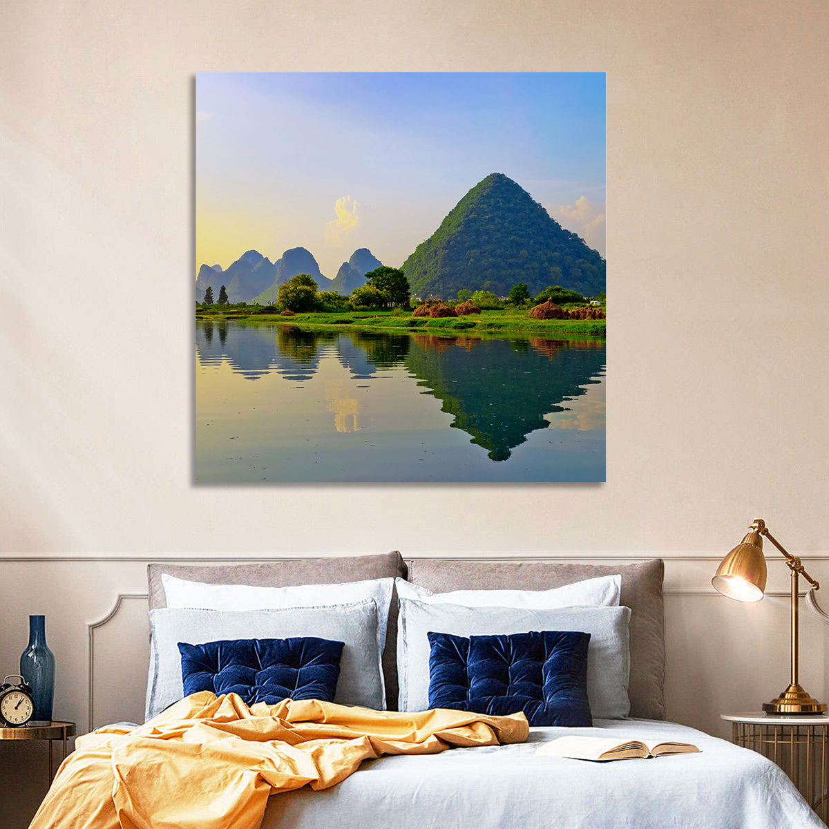 Yangshuo Reflection on Li River Wall Art in a room, square
