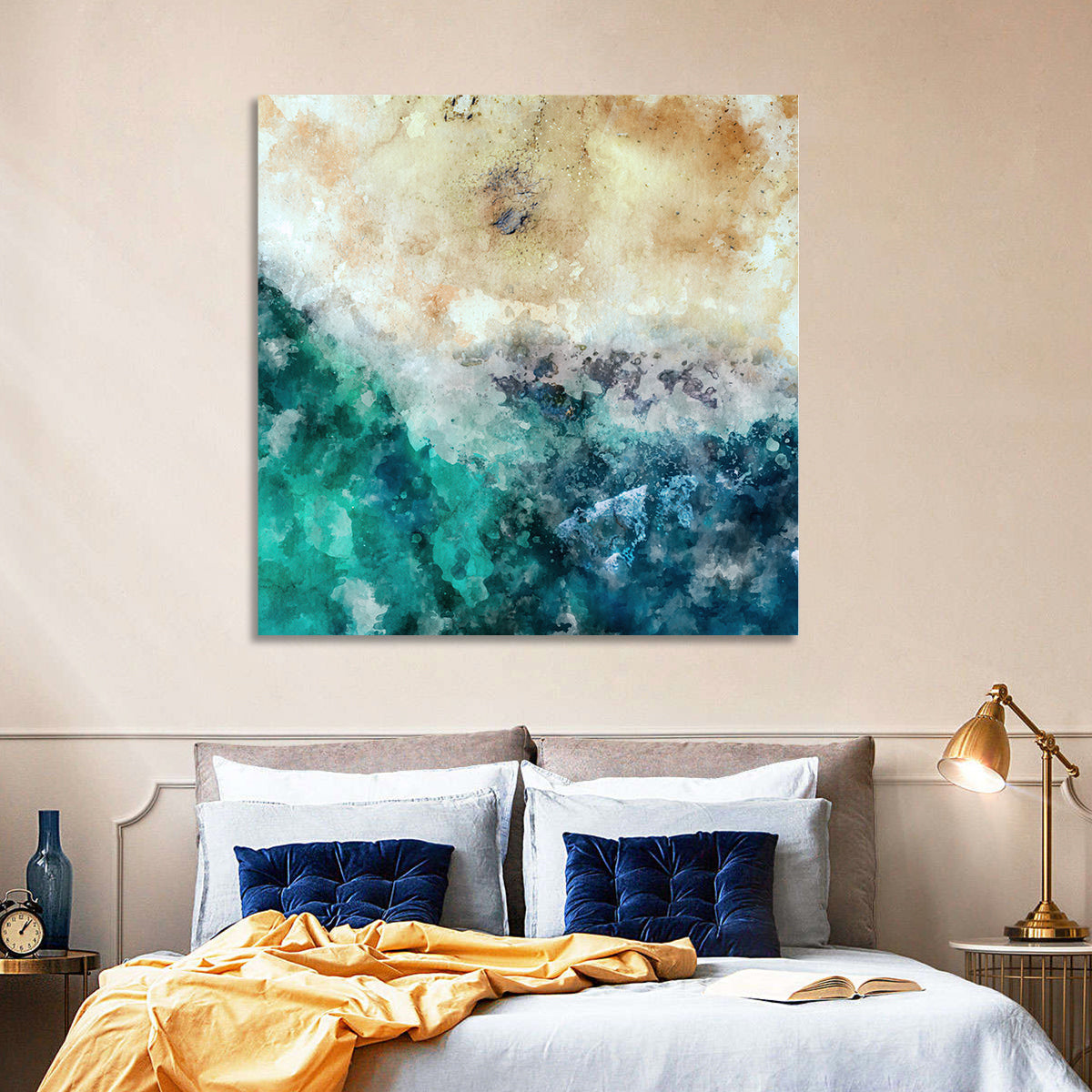 Aerial Beach Abstract Wall Art in a room, square