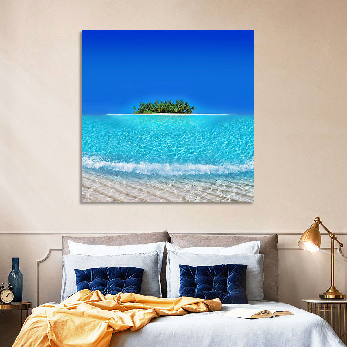 Turquoise Atoll Sandbar with Palm Trees Wall Art