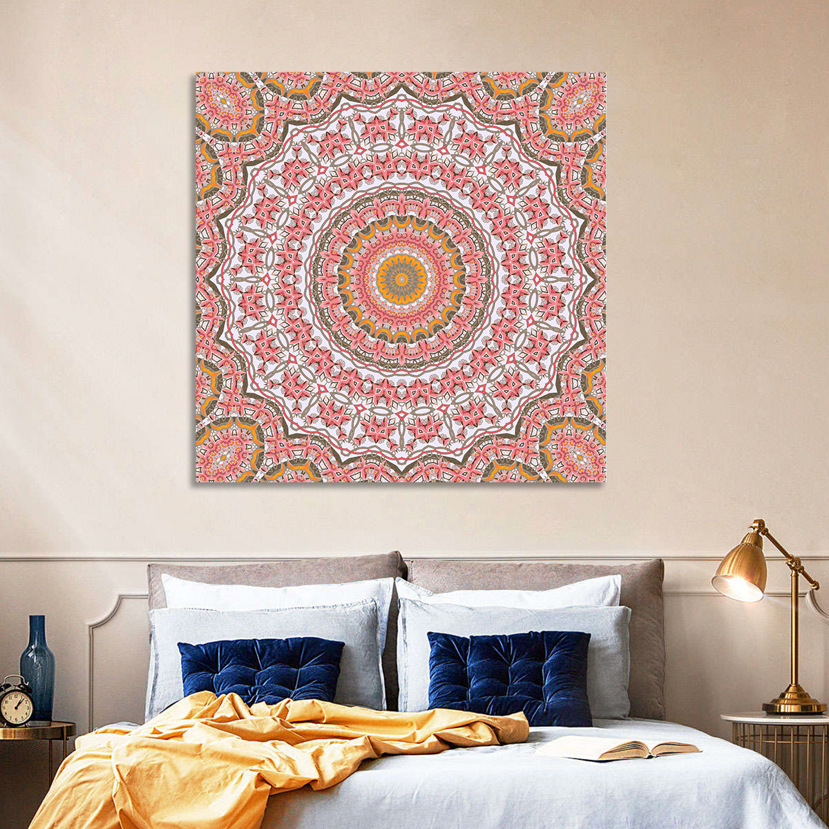 Pink Mosaic Mandala Wall Art in a room, square