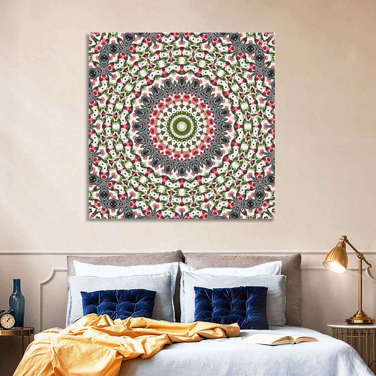 Cherry Mosaic Mandala Wall Art in a room, square