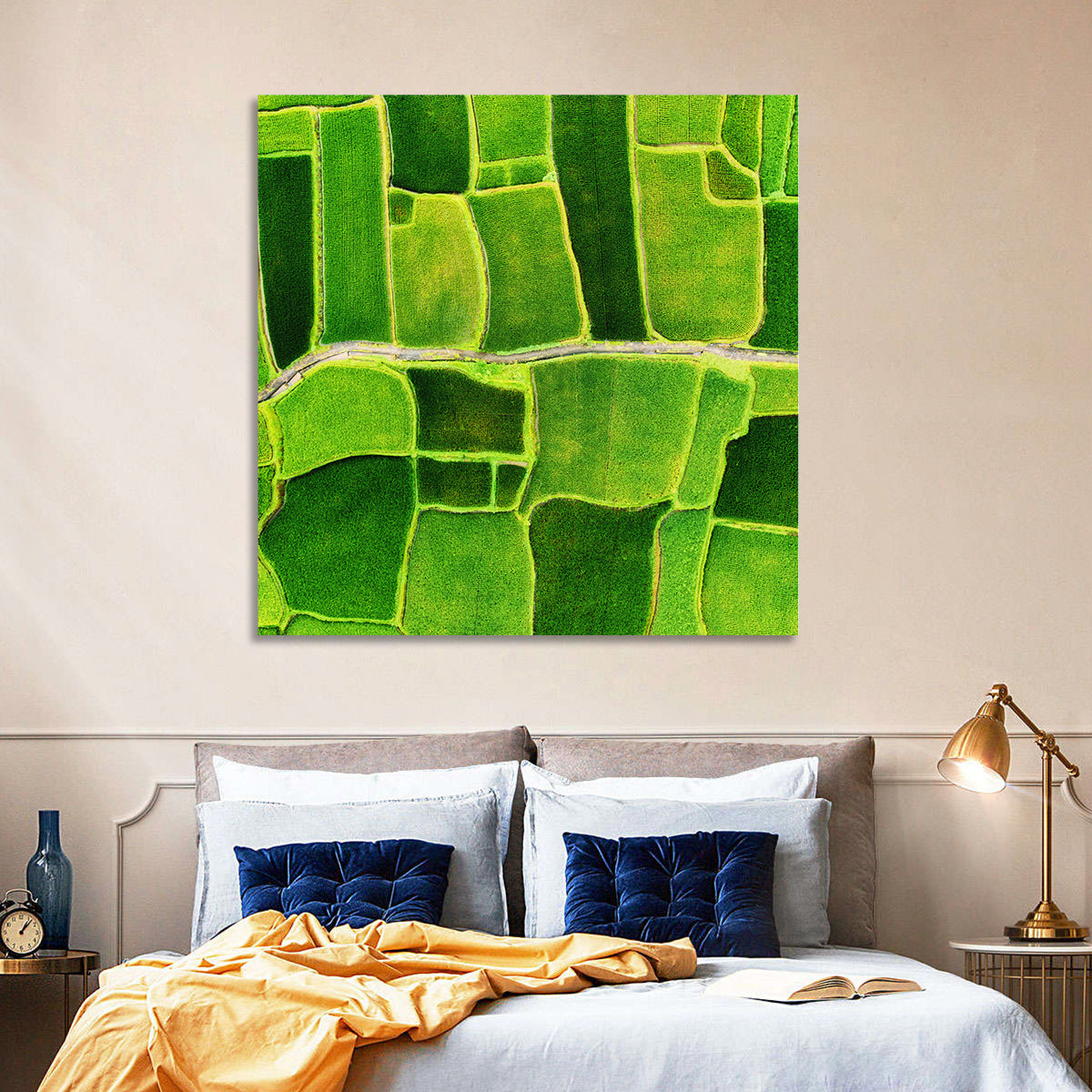Verdant Rice Terrace Grid Wall Art in a room, square
