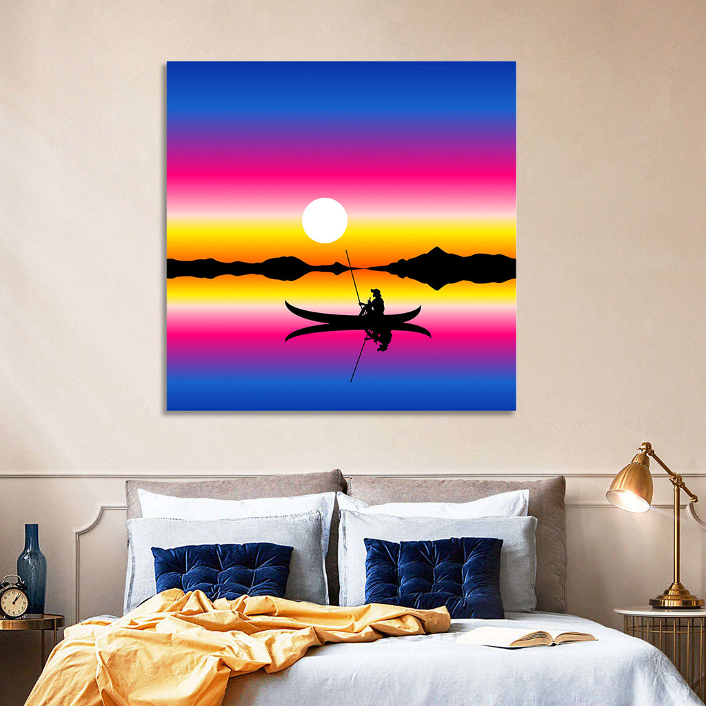Fisherman Silhouette at Sunset Wall Art