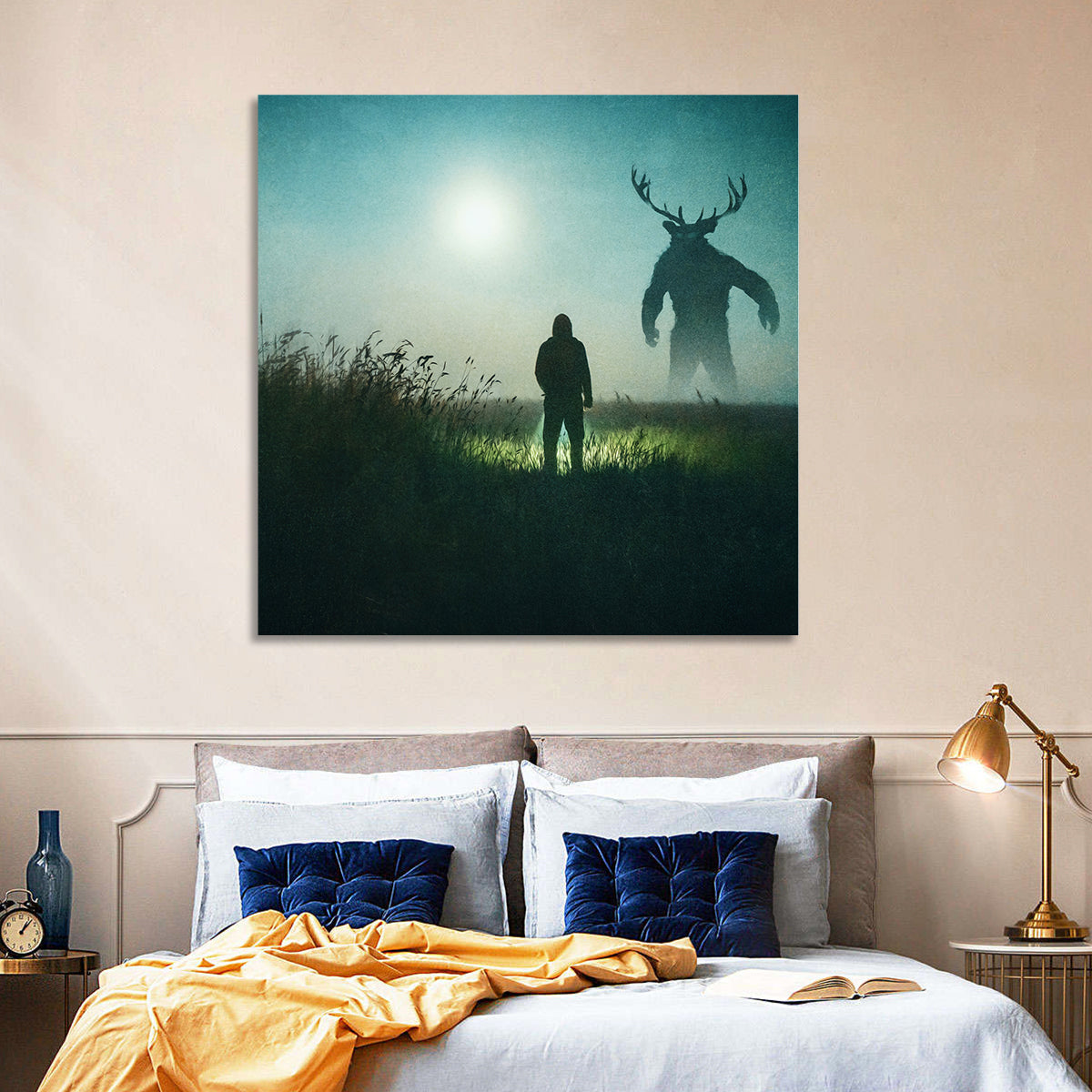 Antlered Shadow in Mist Wall Art in a room, square