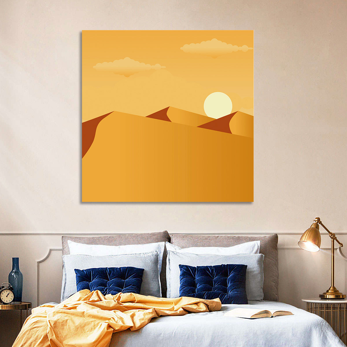 Sunset Over Sand Dunes Wall Art in a room, square