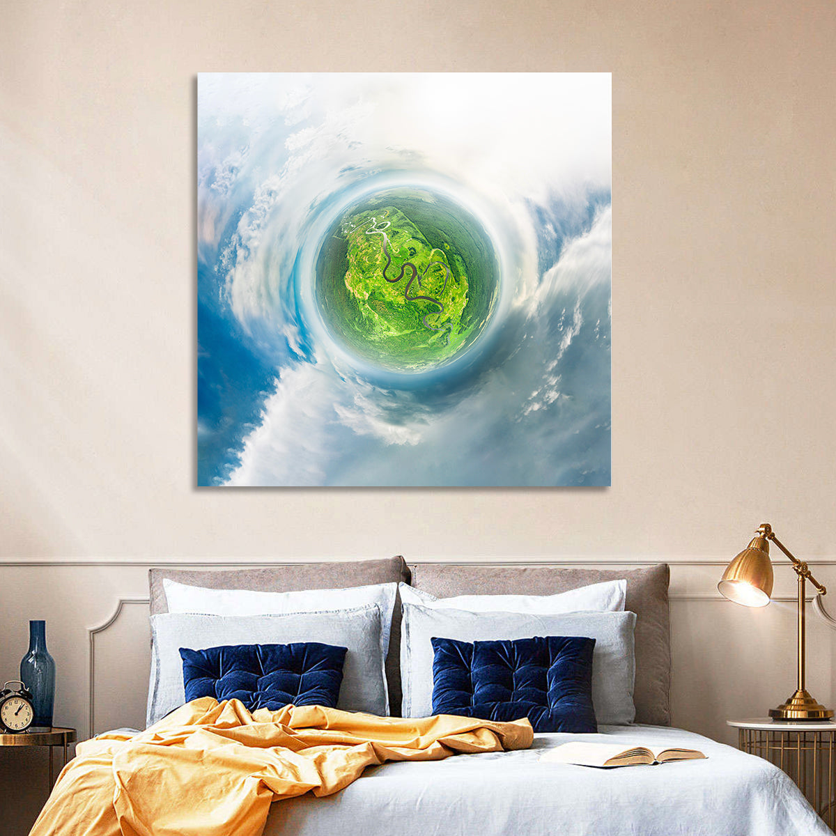 Spherical Forest from Space Wall Art in a room, square