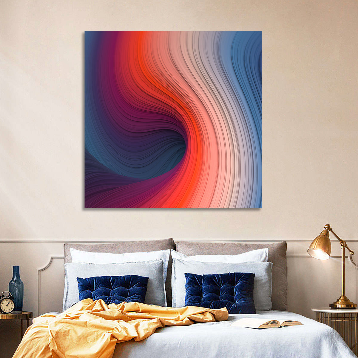 Gradient Wave Vortex Wall Art in a room, square