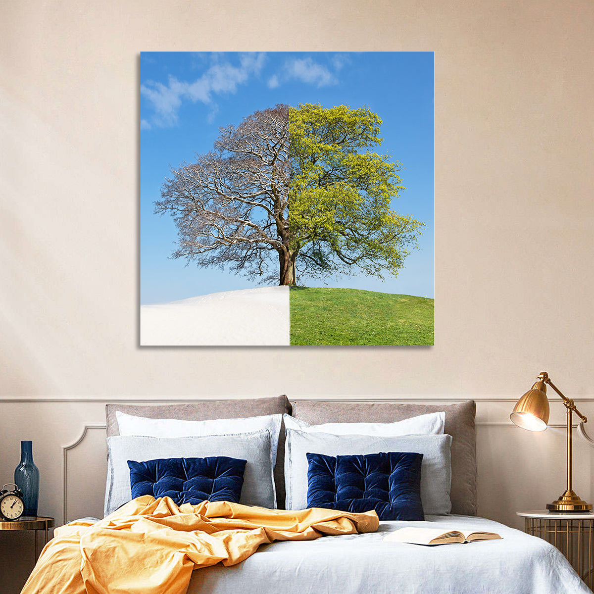 Split Season Tree Landscape Wall Art