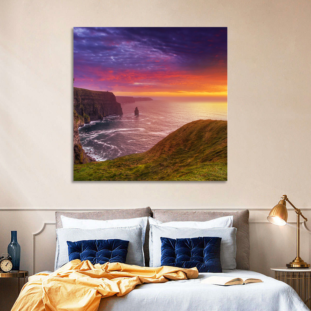 Cliffs of Moher Sea Stack at Sunset Wall Art in a room, square