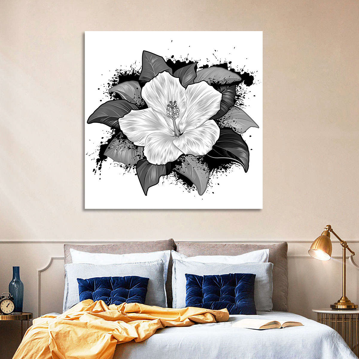 Ink Splatter Hibiscus Illustration Wall Art