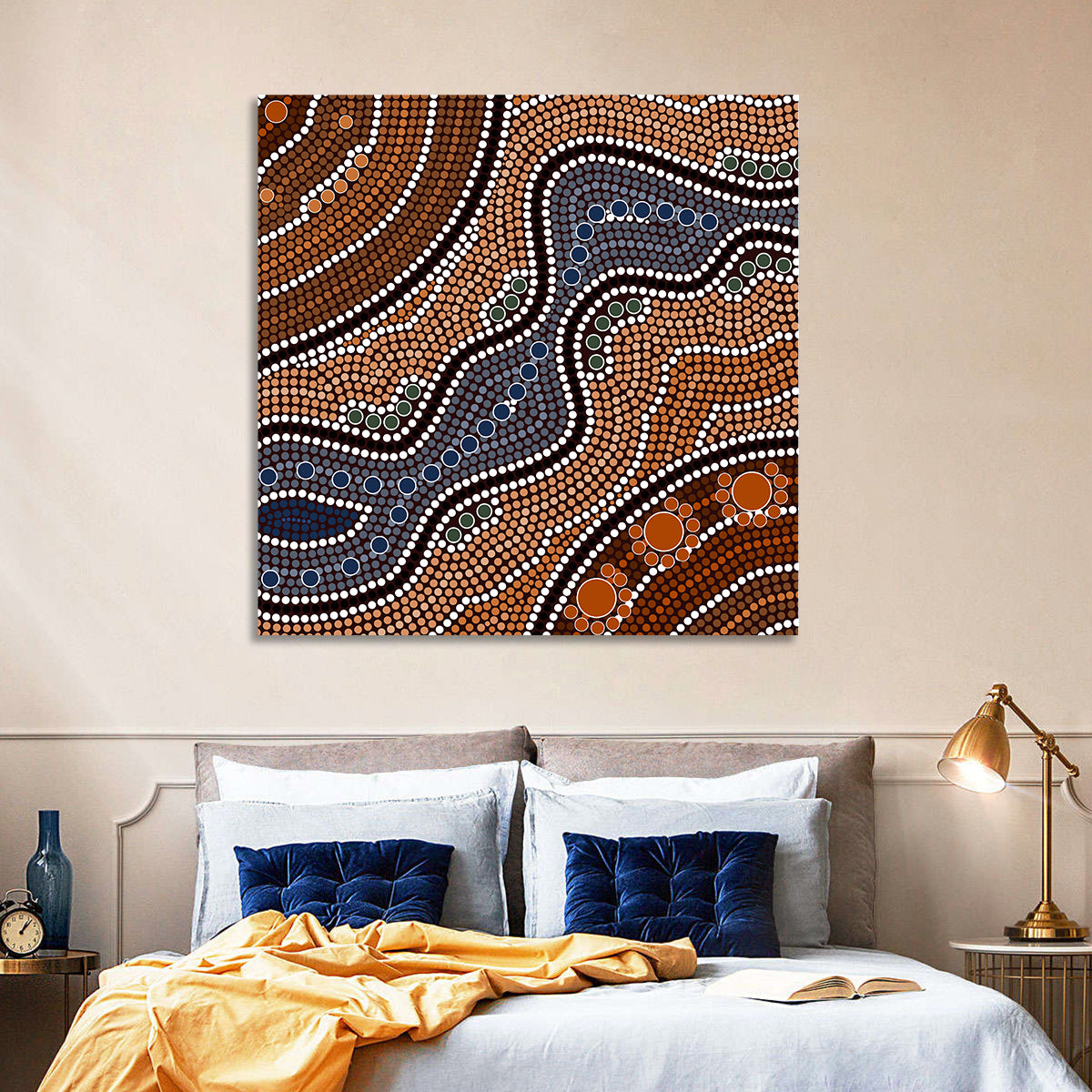 Rhythmic Dot River Wall Art in a room, square