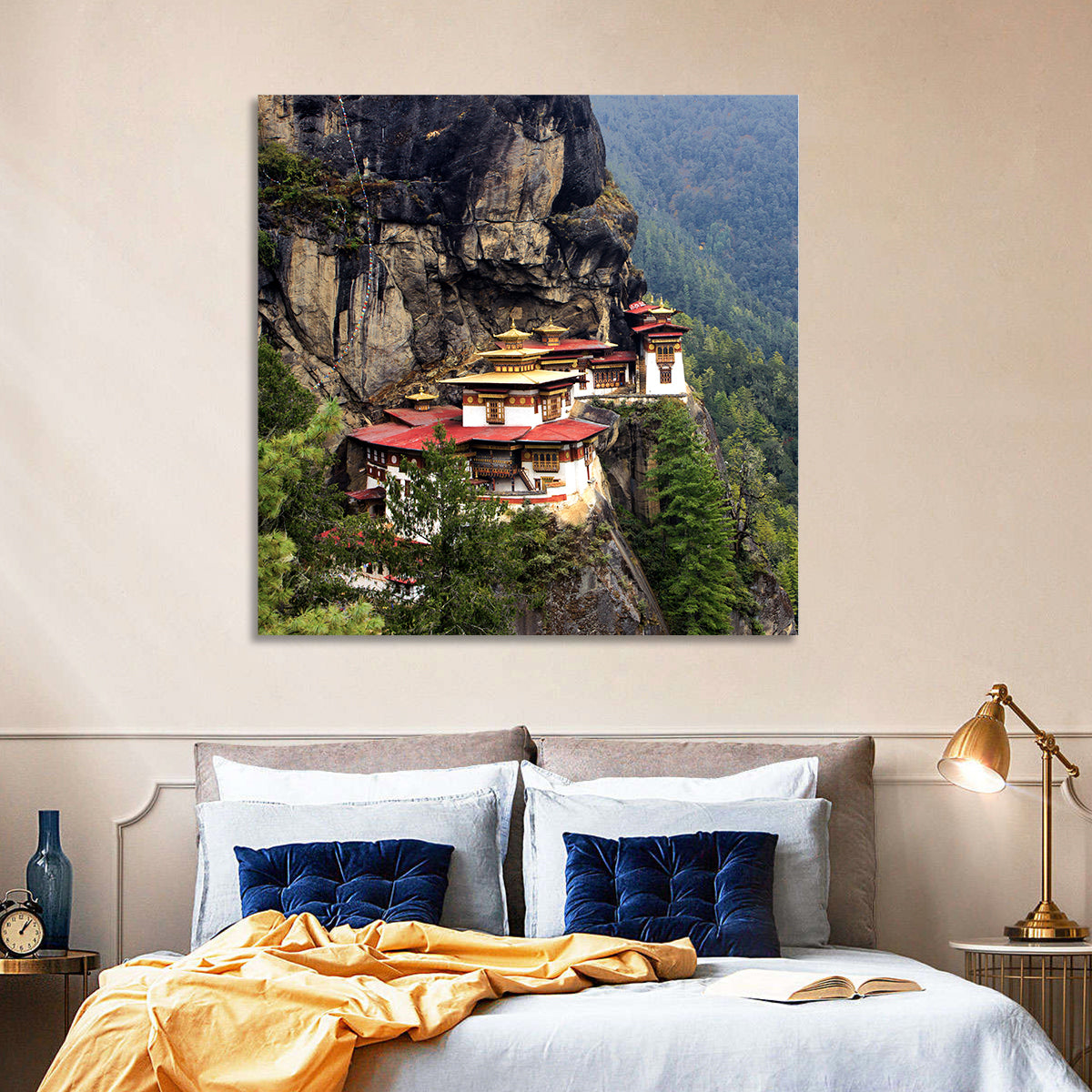 Tiger's Nest Monastery, Paro Bhutan Wall Art in a room, square