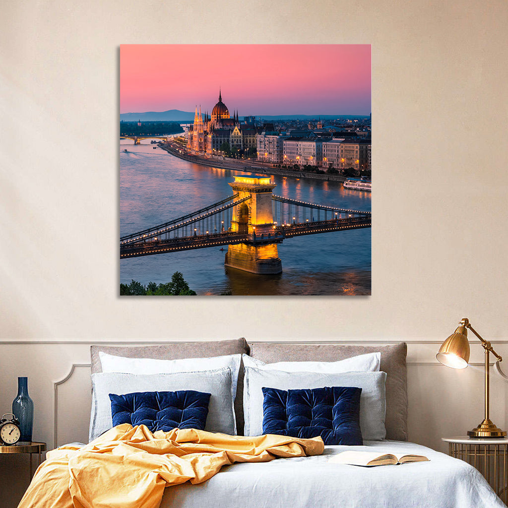 Budapest Chain Bridge at Twilight Wall Art