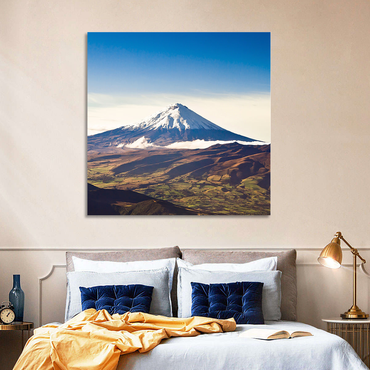 Cotopaxi Volcano Landscape Wall Art in a room, square
