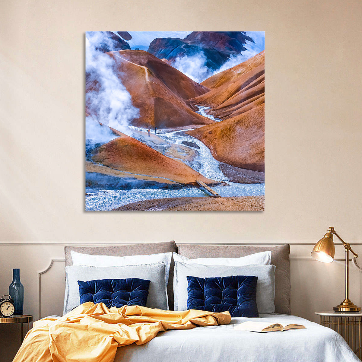 Geothermal Valley with Footbridge Wall Art in a room, square