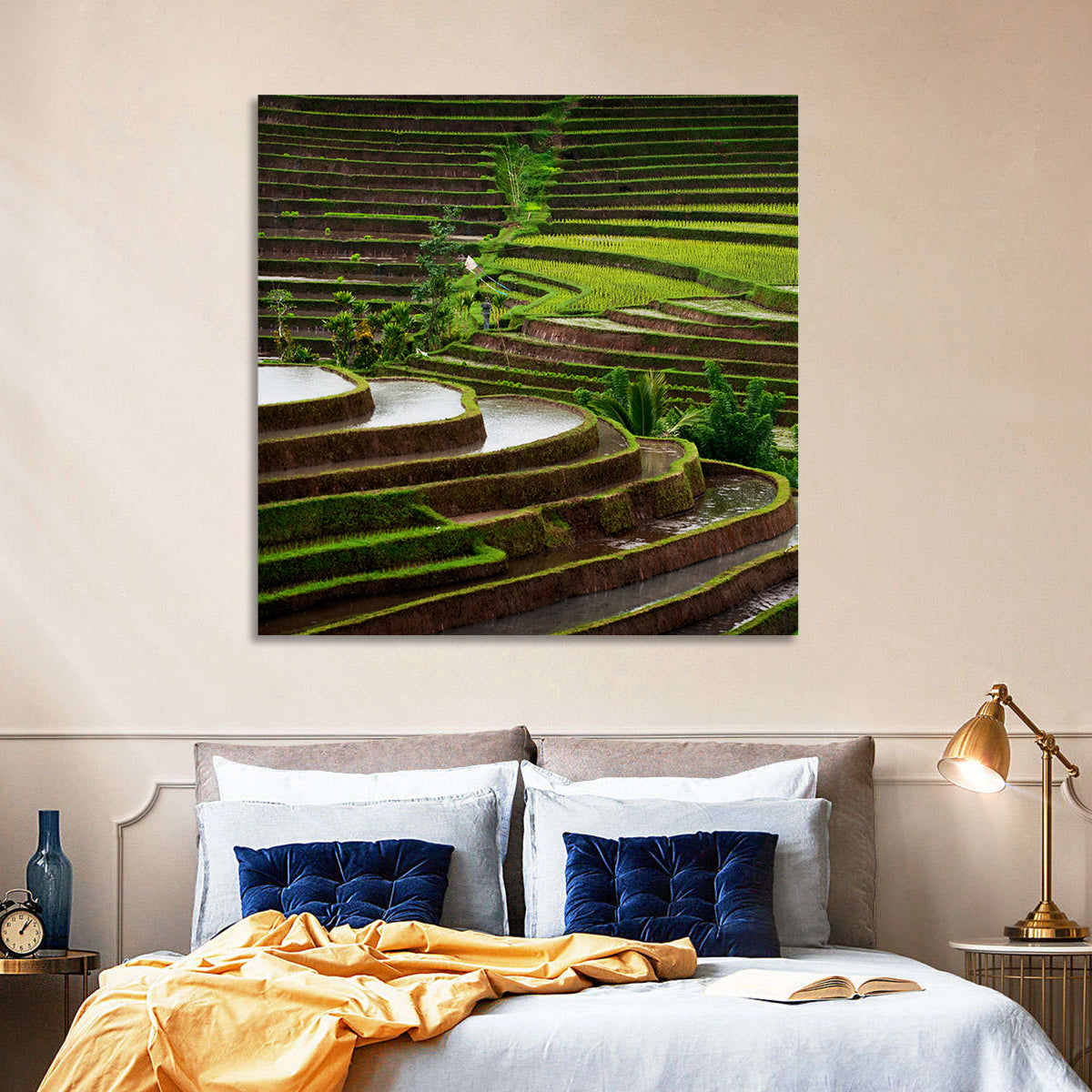Lush Rice Terraces Wall Art in a room, square