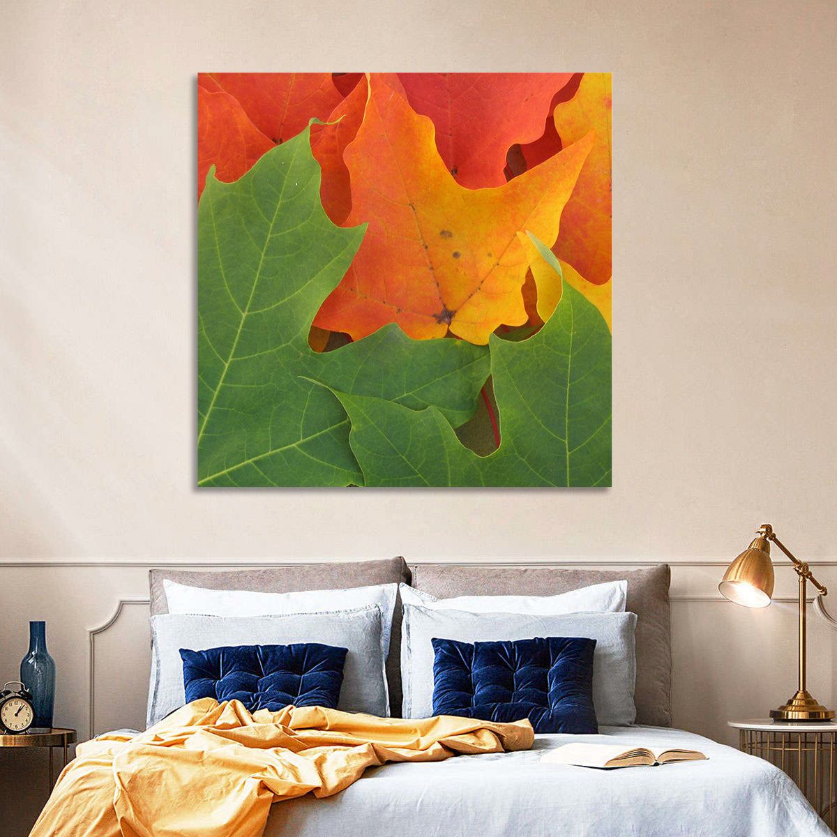 Autumn Maple Leaves Wall Art in a room, square