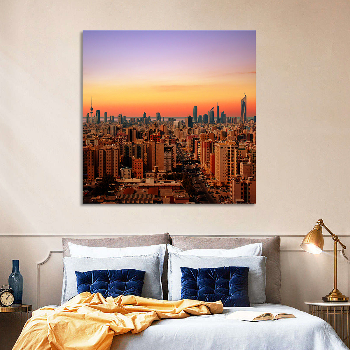 Kuwait City Skyline at Dusk Wall Art in a room, square