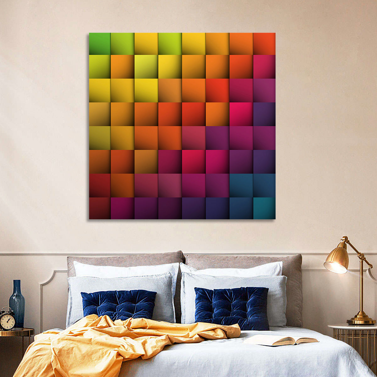 Vibrant Gradient Squares Grid Wall Art