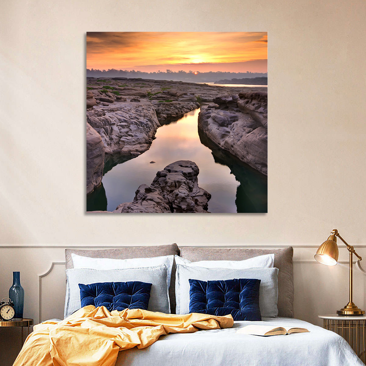 Sam Phan Bok Sunrise River Canyon Wall Art in a room, square