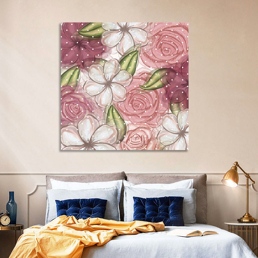 Vintage Floral Pattern with Polka Dots Wall Art