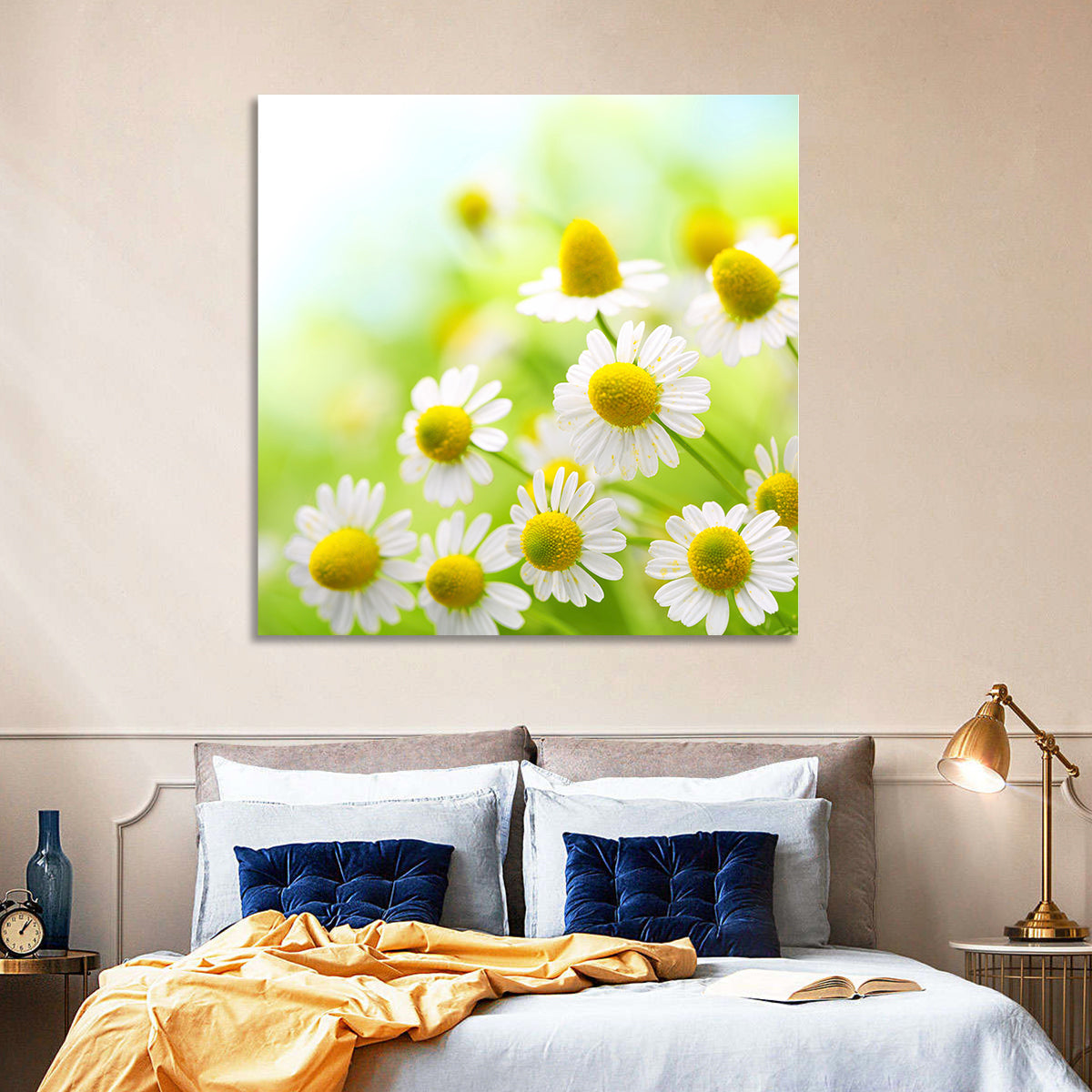 Chamomile Close-up Wall Art in a room, square