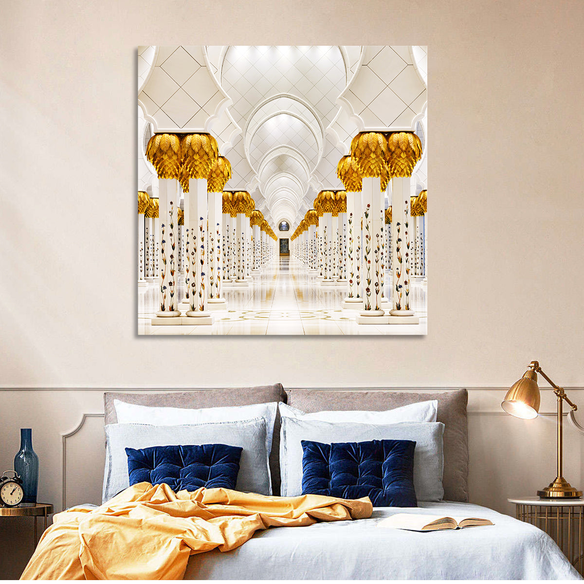Sheikh Zayed Grand Mosque Colonnade Wall Art in a room, square