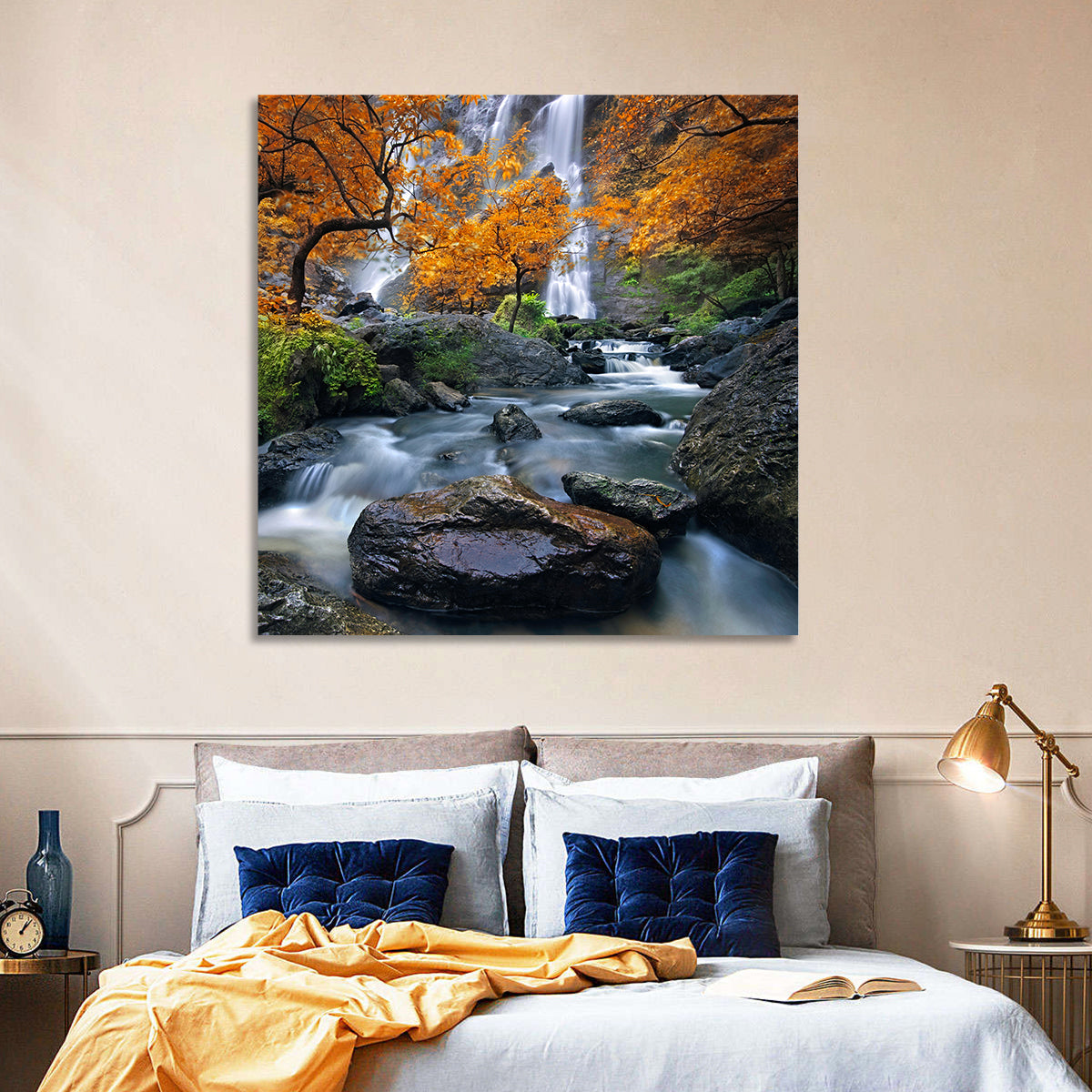 Konglan Autumn Waterfall Wall Art in a room, square