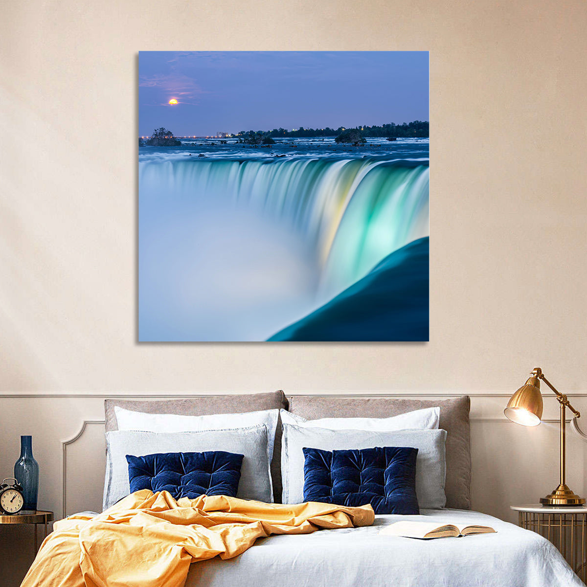 Horseshoe Falls by Moonlight Wall Art in a room, square