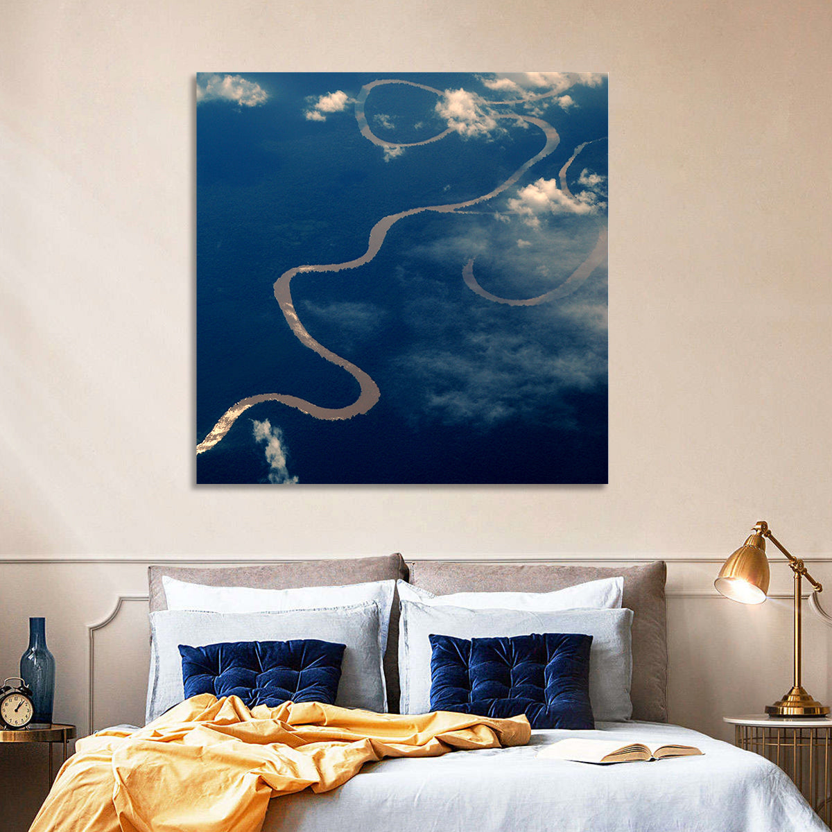 Sunlit Meander of the Amazon River Wall Art in a room, square