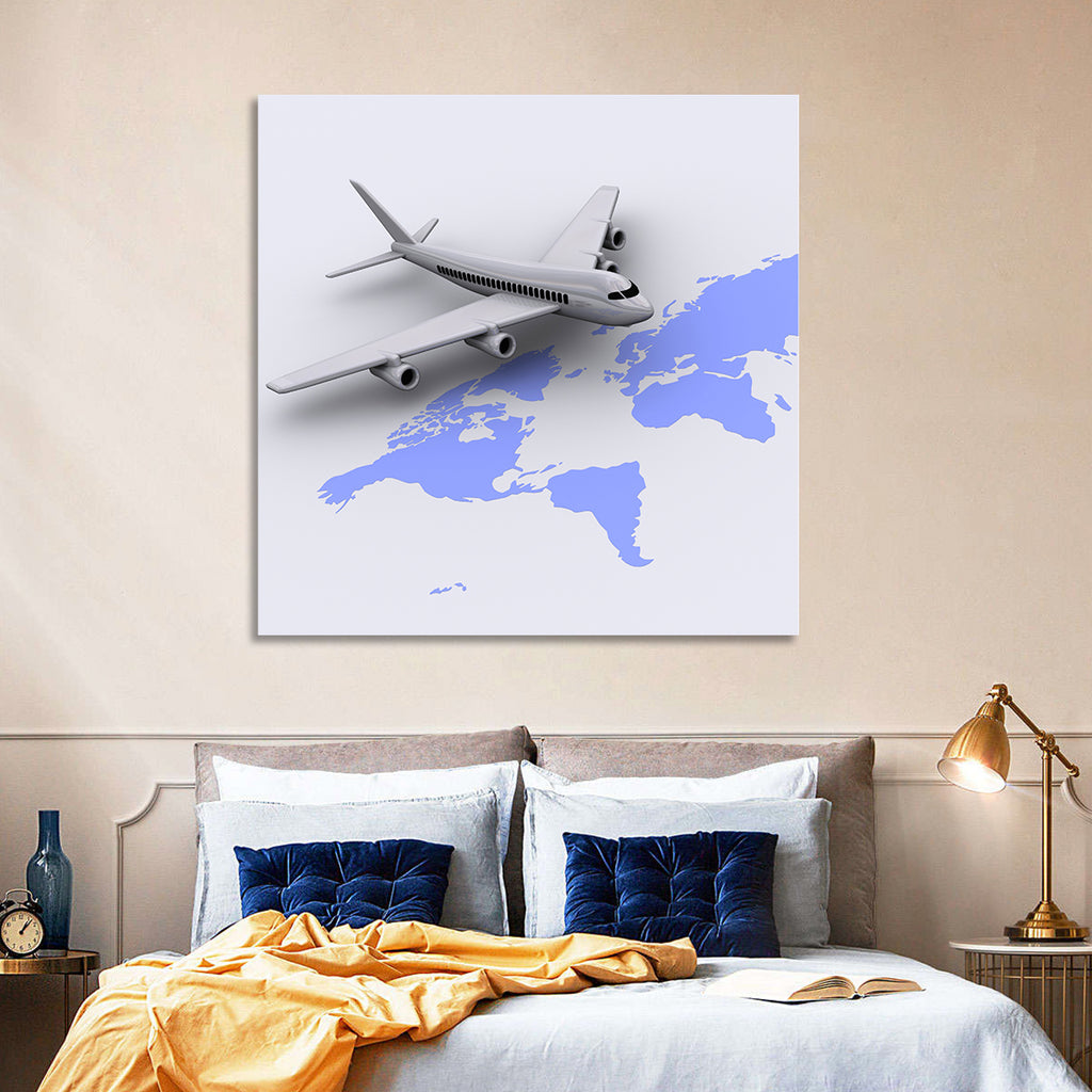 Airplane Over World Map Wall Art