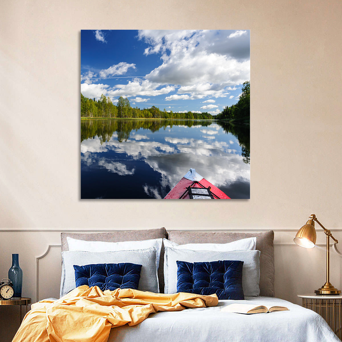 Karelia Kayak Reflection Wall Art in a room, square