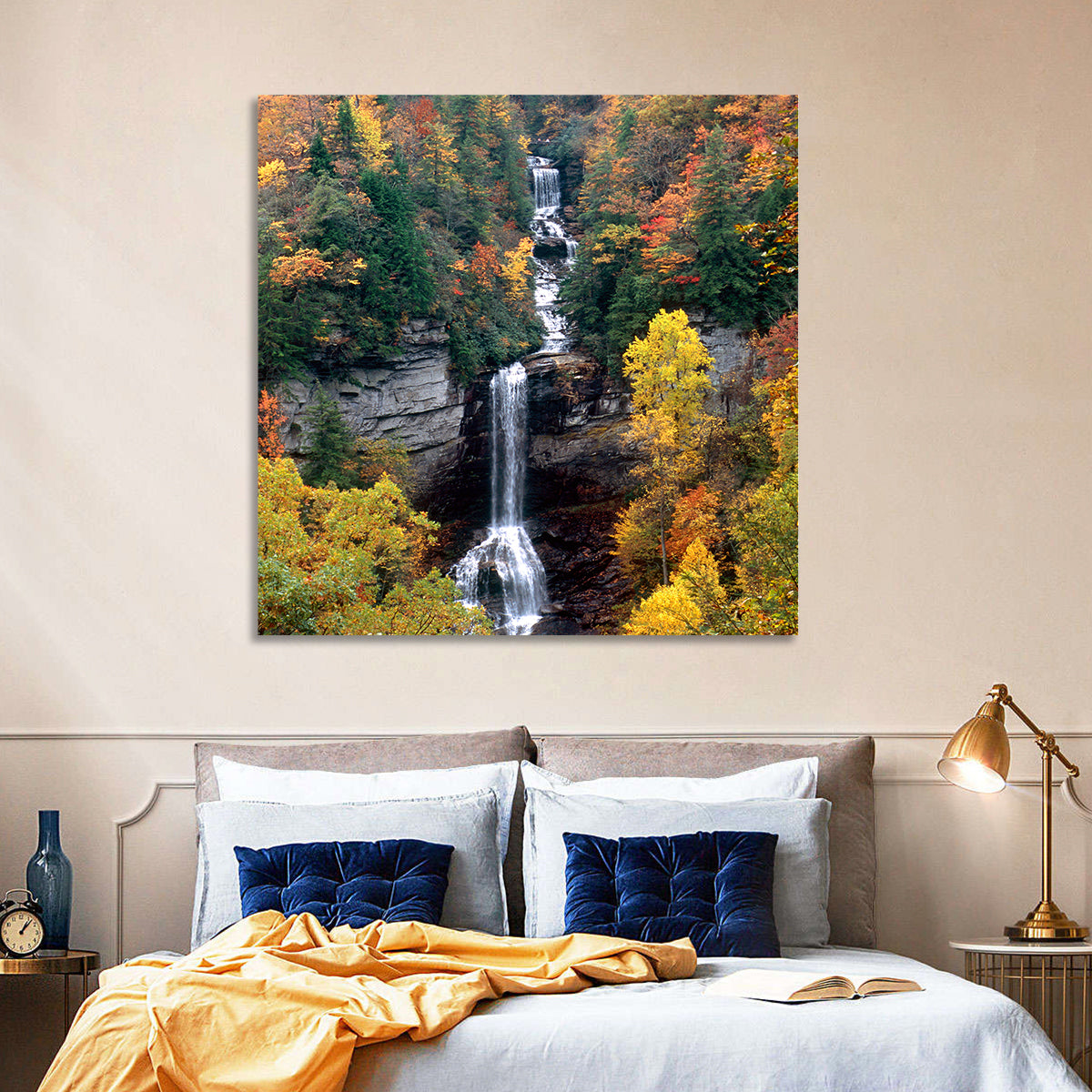 Raven Cliff Waterfall Wall Art in a room, square