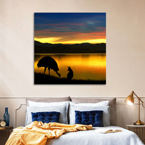 Kangaroo at Lake Sunset Wall Art