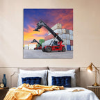 Red Reach Stackers at Sunset Wall Art