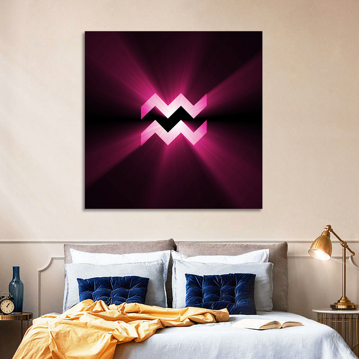 Magenta Aquarius Symbol Wall Art