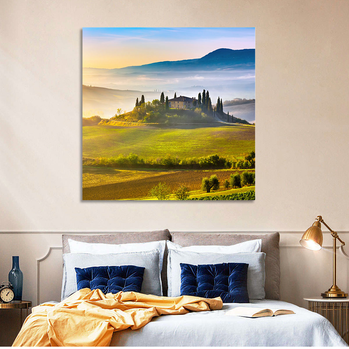 Tuscan Morning Landscape Wall Art in a room, square