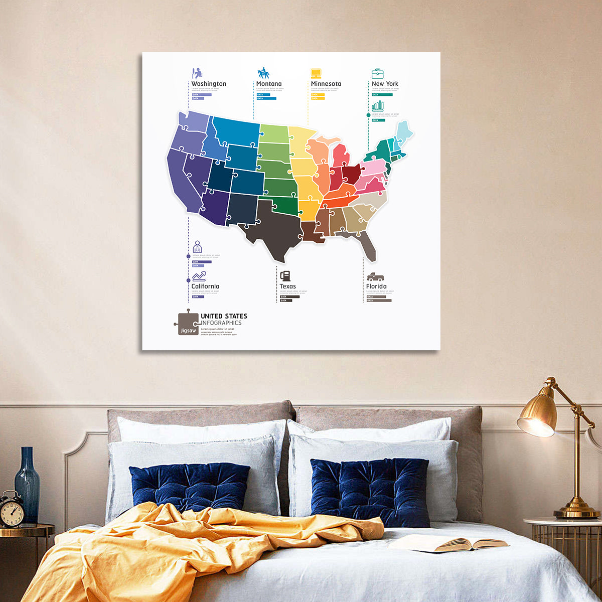 United States Jigsaw Map Wall Art