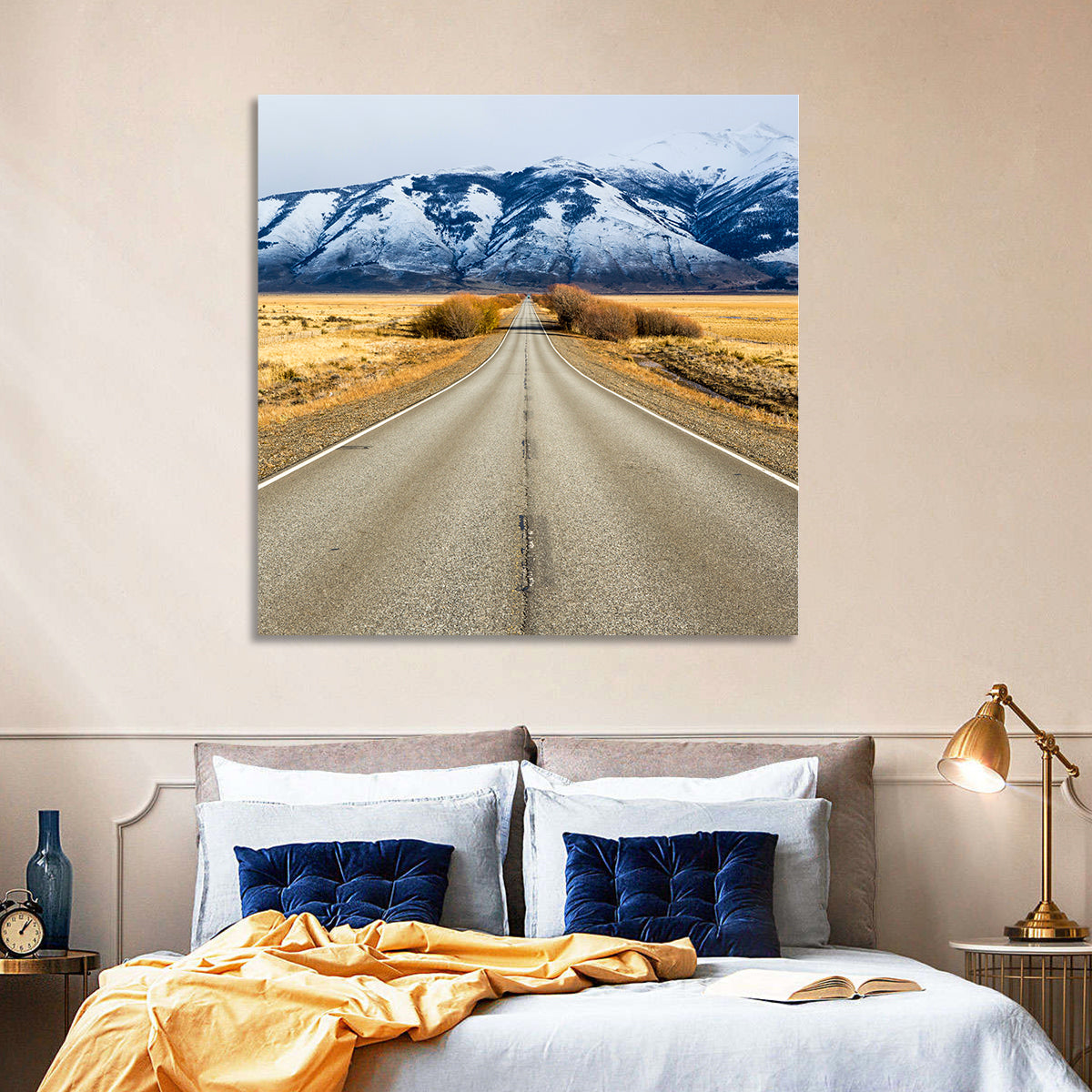 El Calafate Road with Snow Peaks Wall Art in a room, square