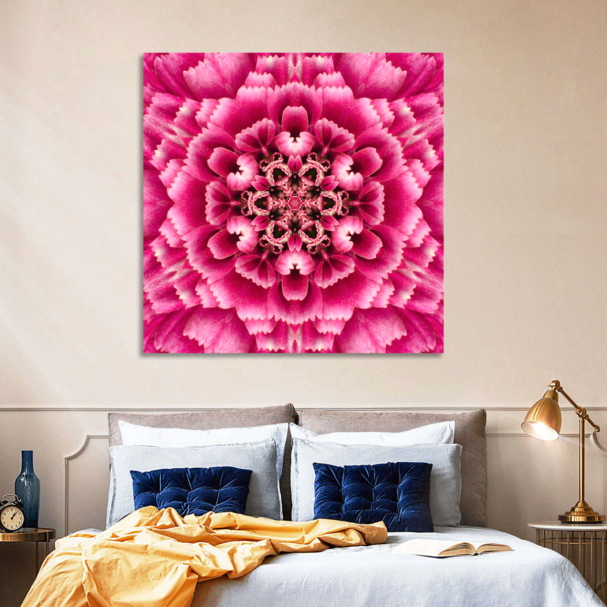Kaleidoscopic Pink Chrysanthemum Mandala Wall Art