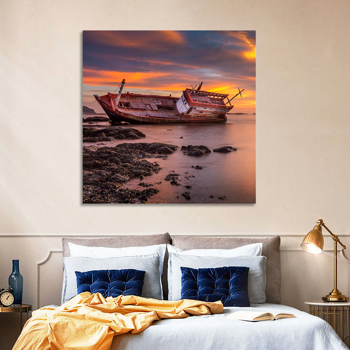 Shipwreck at Sunset Wall Art