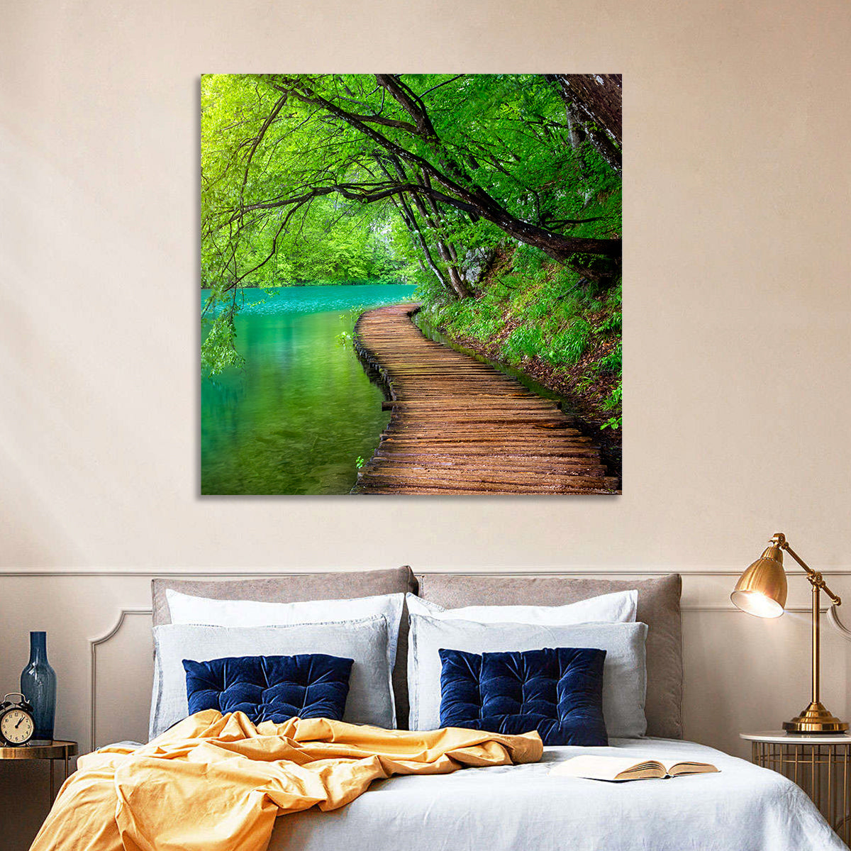 Plitvice Lakes Boardwalk Wall Art in a room, square