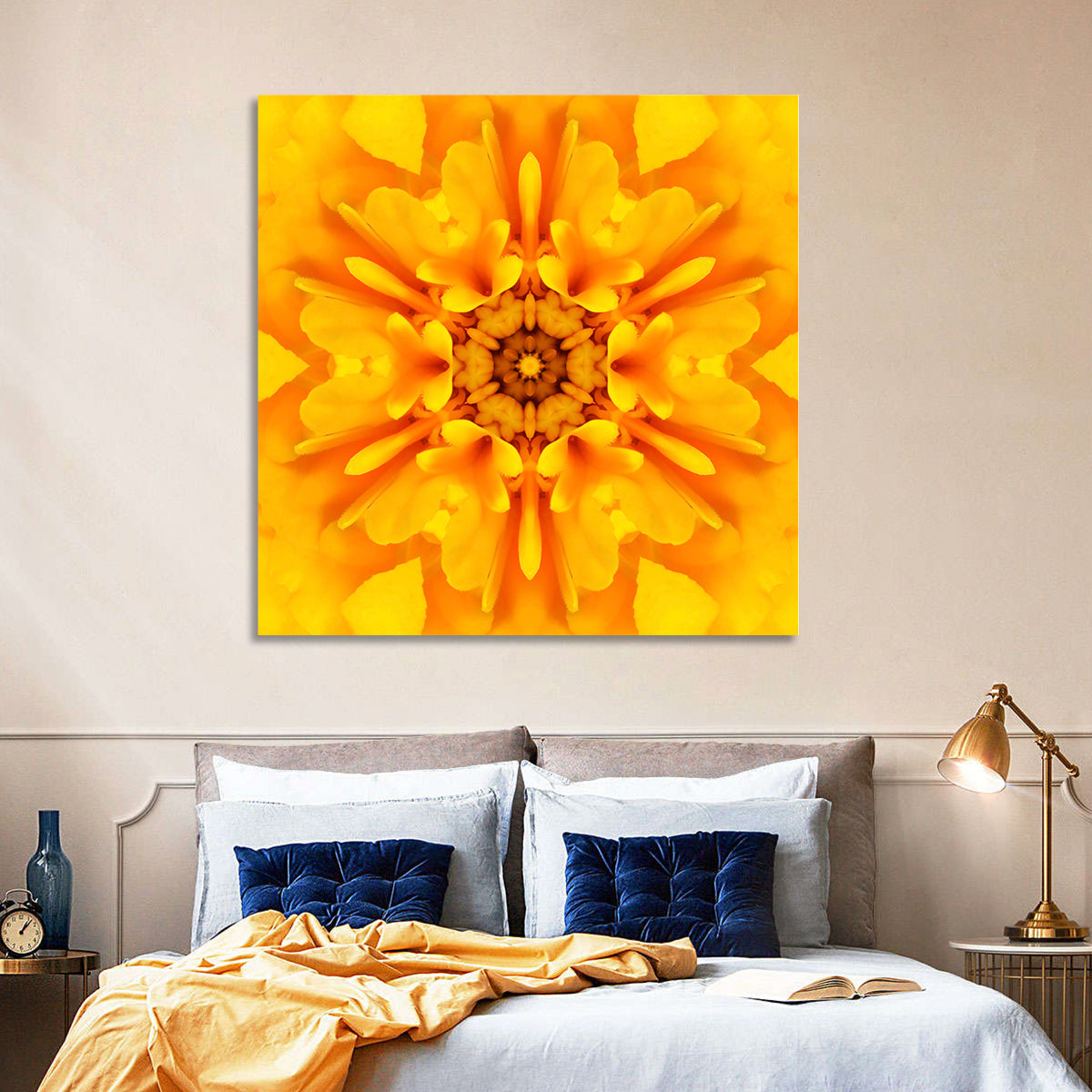 Golden Dahlia Mandala Wall Art