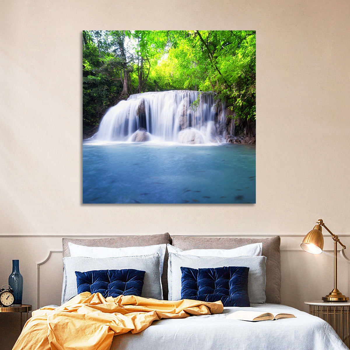 Erawan Waterfall Emerald Pool Wall Art in a room, square