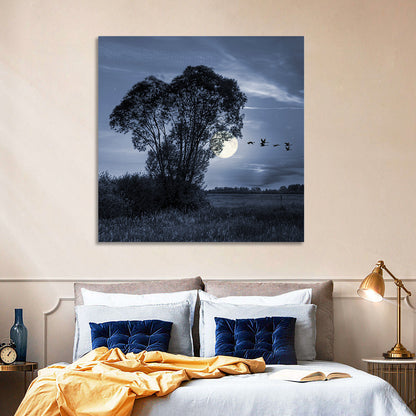 Full Moon Village Night Wall Art