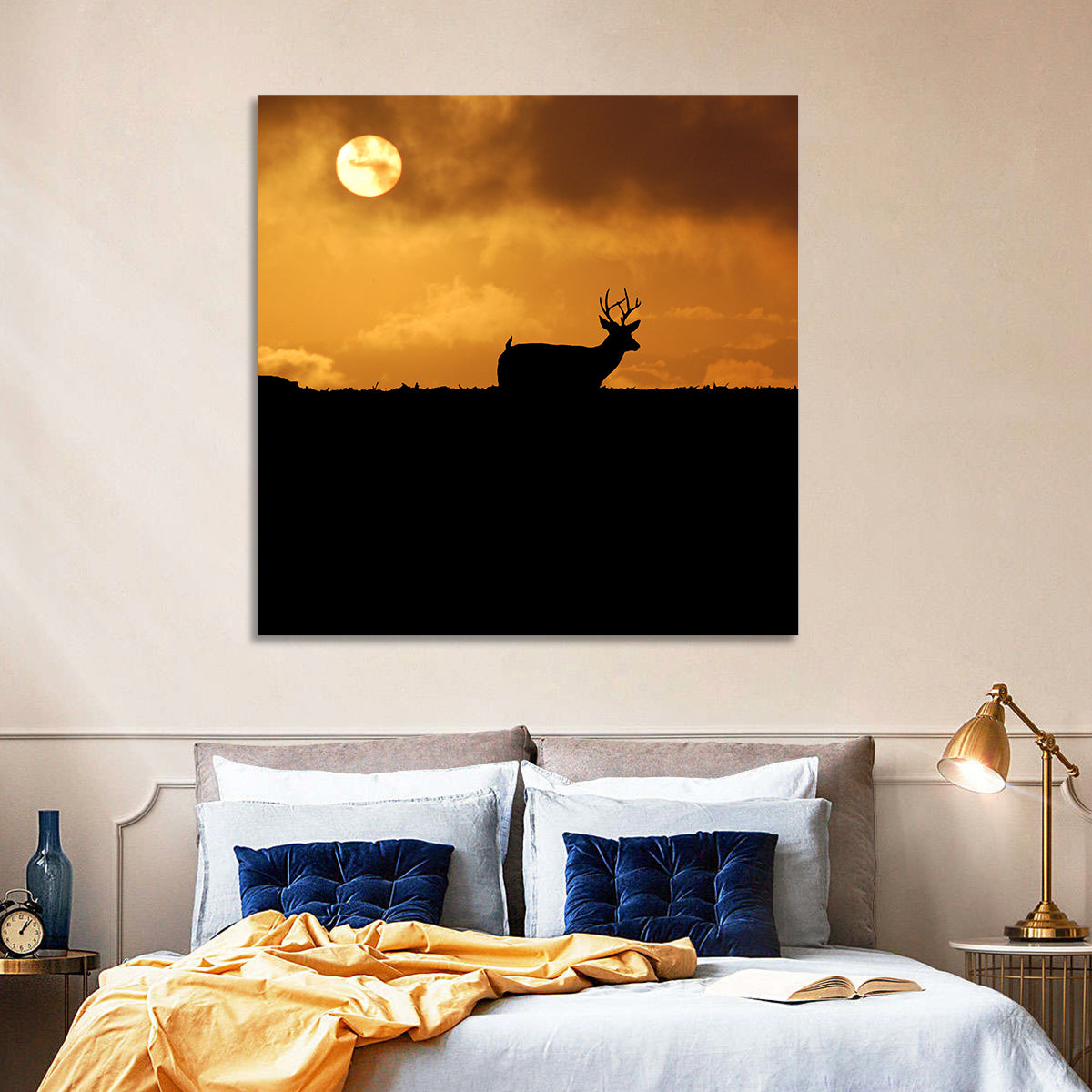 Deer at Sunset Wall Art in a room, square