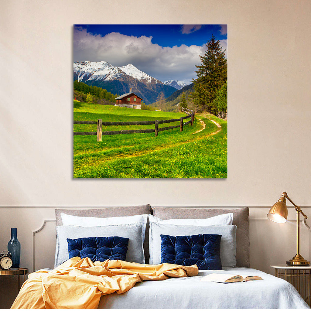 Alpine Meadow Cabin, Swiss Alps Wall Art