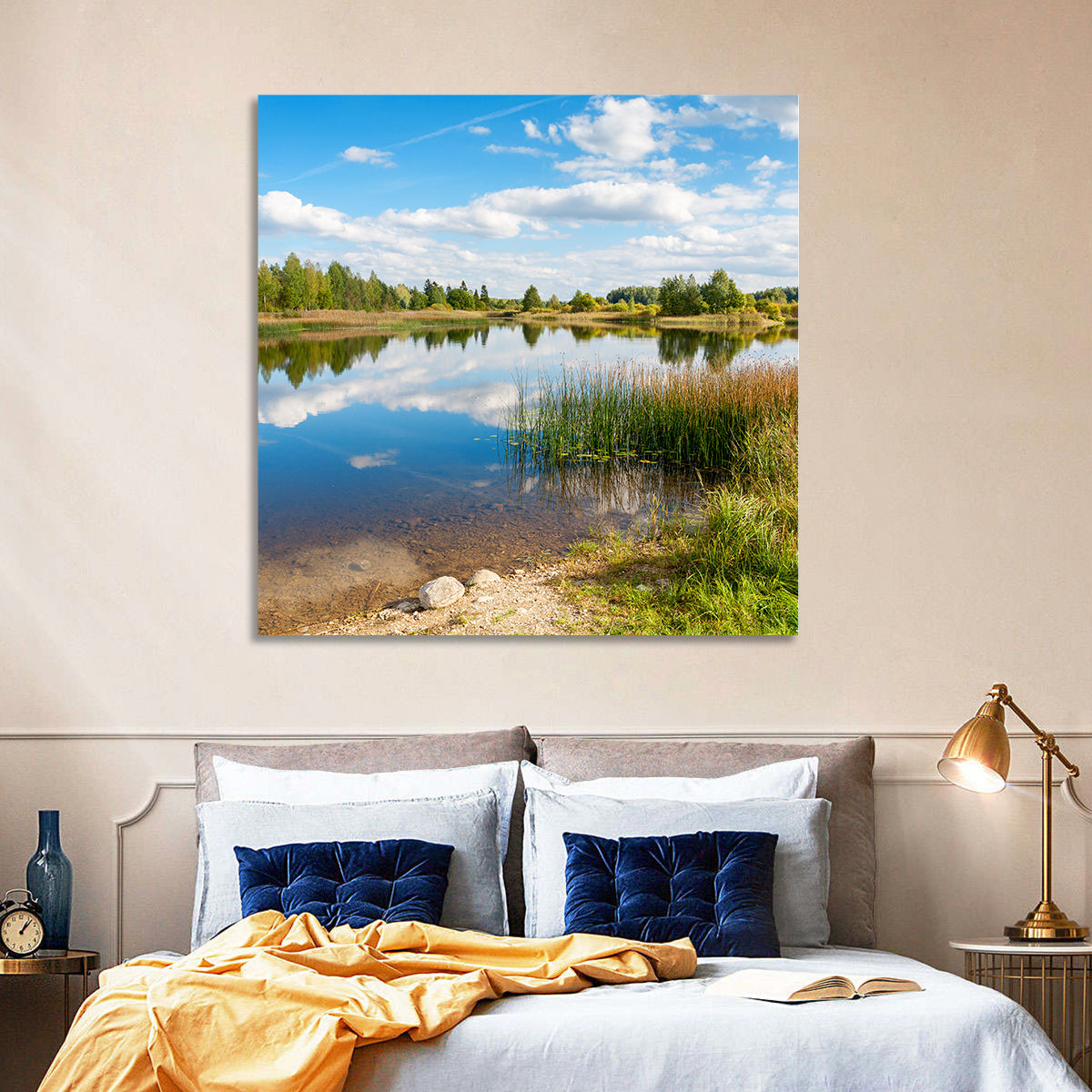 Paunkula Lake Reflections Wall Art in a room, square