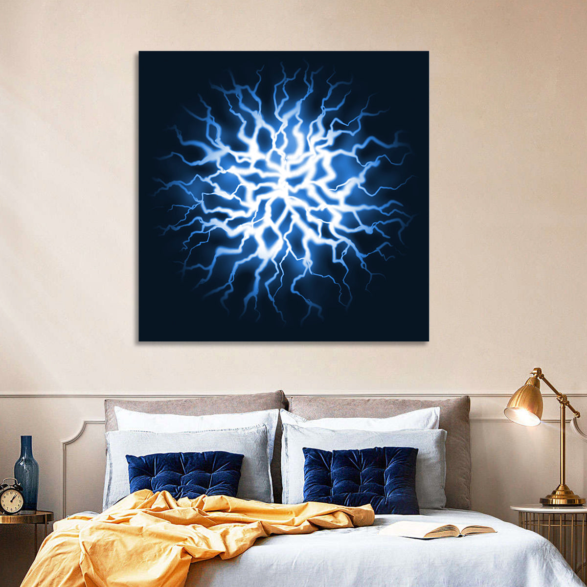 Thunder Burst Abstract Wall Art in a room, square