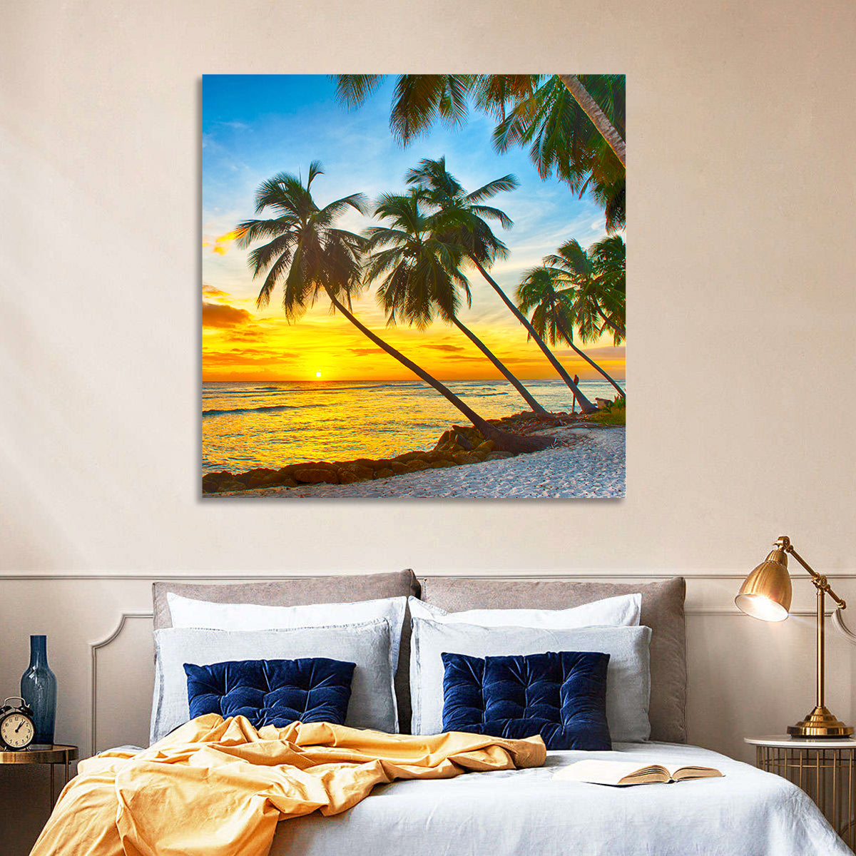 Palm Island Sunset Wall Art in a room, square